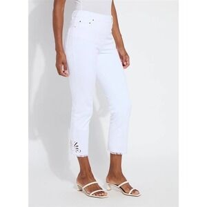 NWT Lysse L Yori Eyelet Straight Leg Crop Denim Fringe 131196